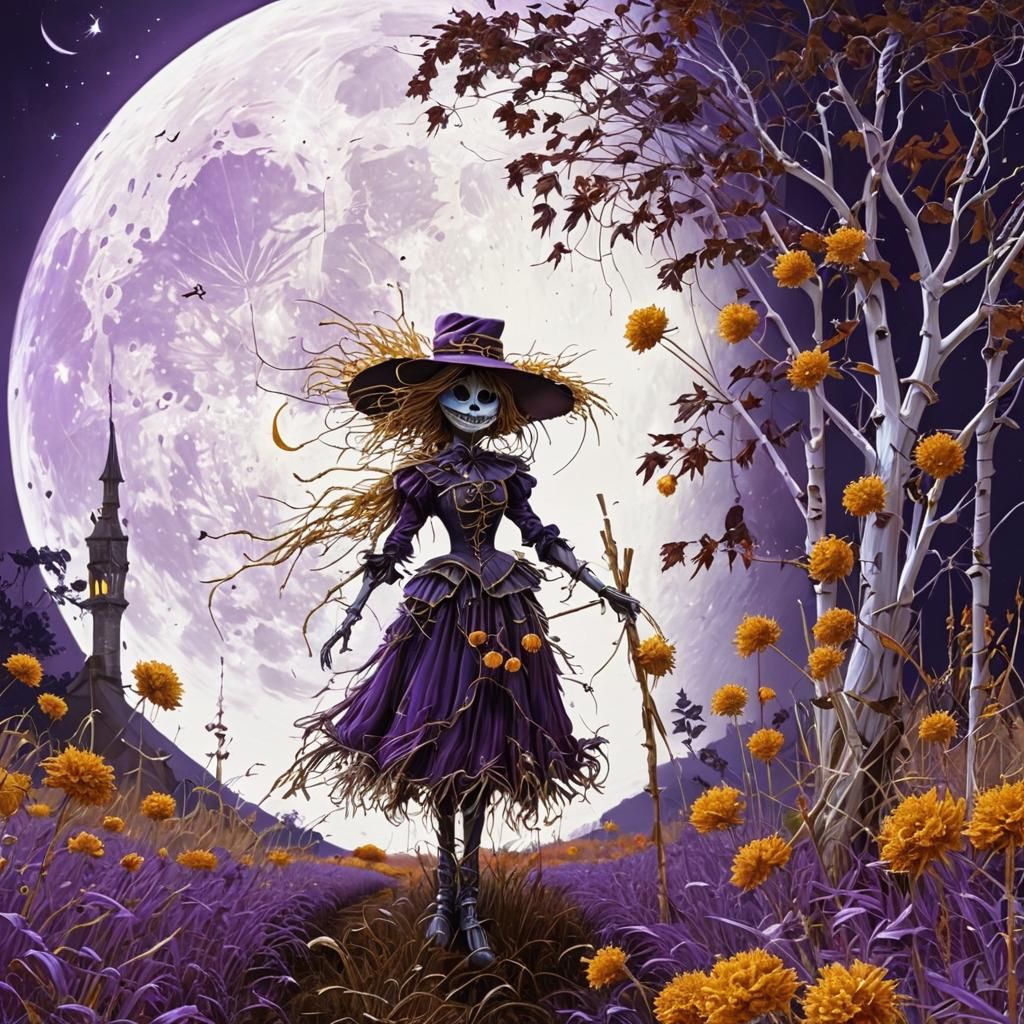 Autumnal Scarecrow Comes Alive at Full Moon