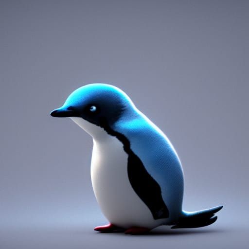 Hyperrealistic Blue Penguin Concept Art in Dystopian Setting