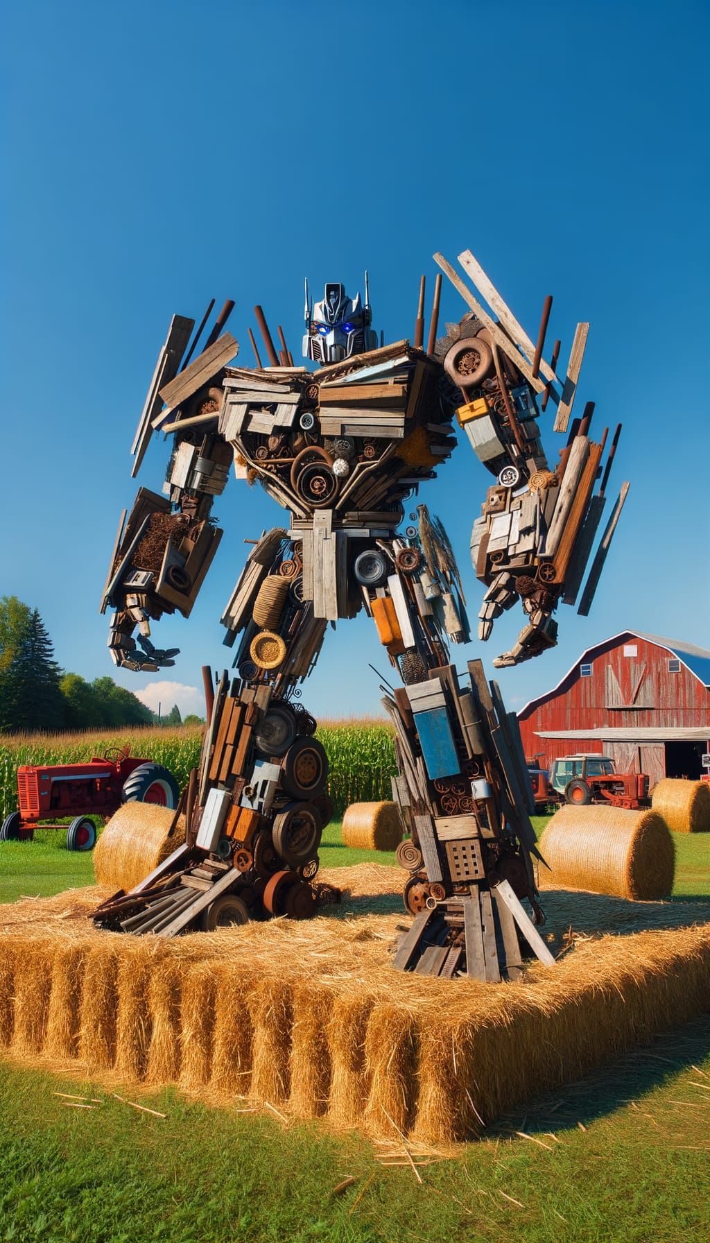 Farm Transformer Robot in a Sunny Field