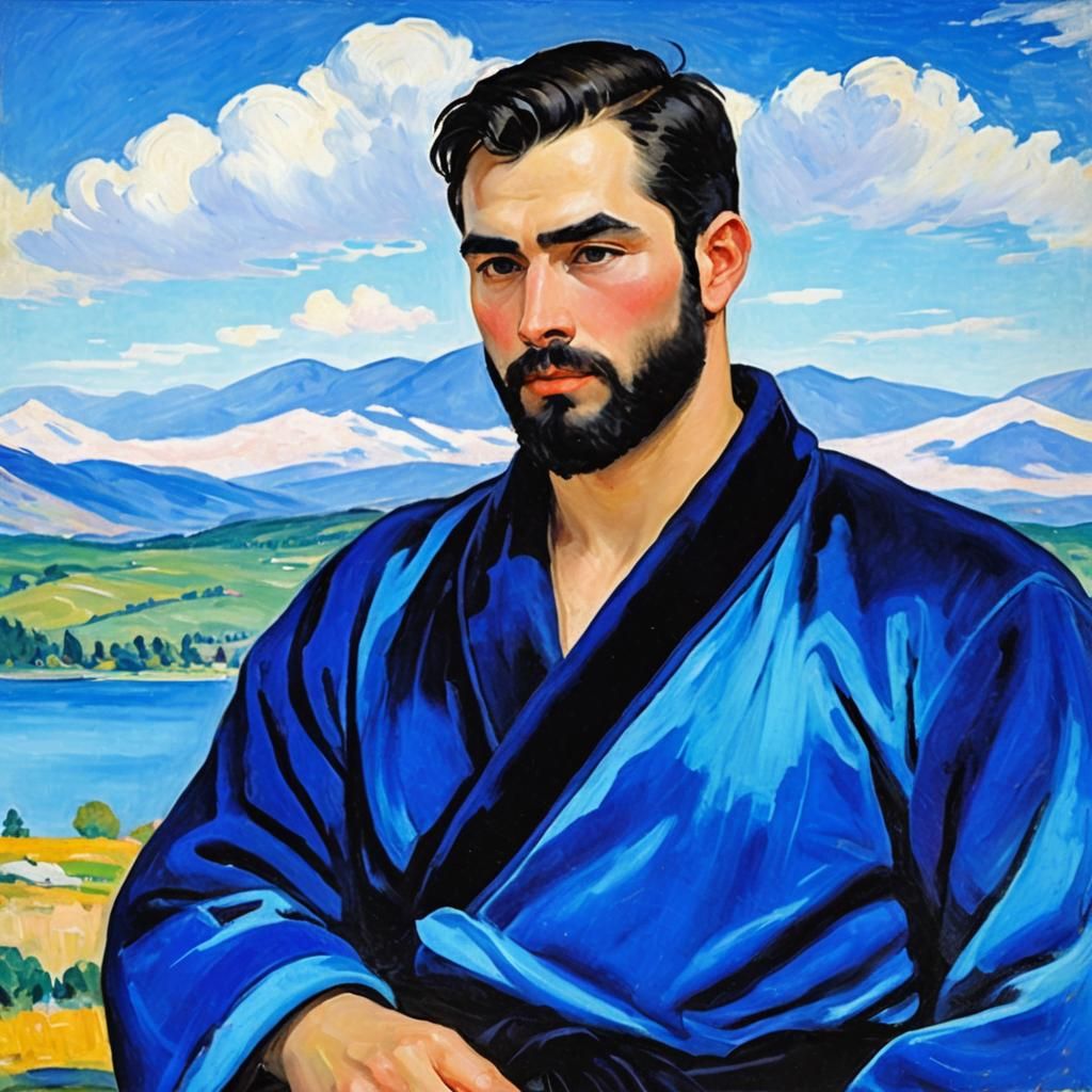 Man in Blue Robe: Impressionist Oil Painting