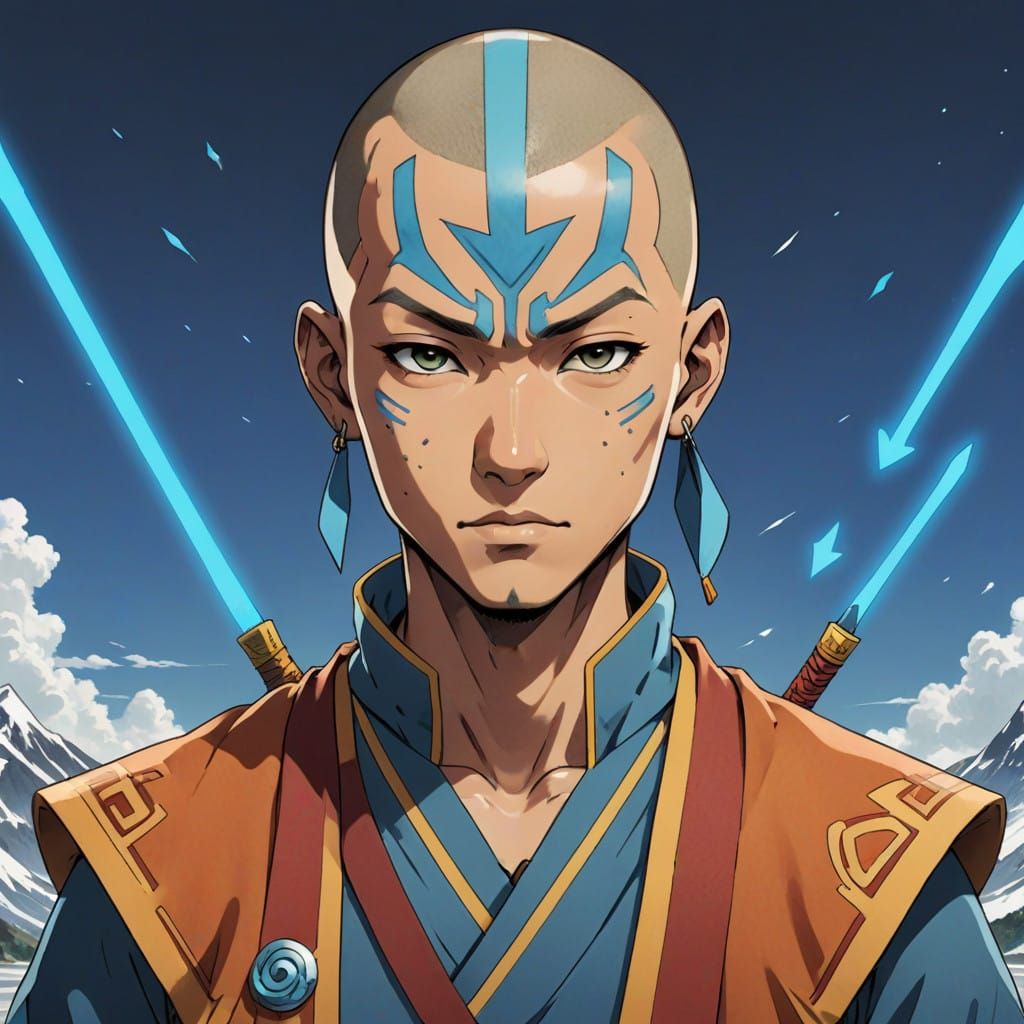 Air Nomad Warrior in Vibrant Anime Style