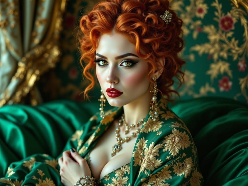 Ethereal Vampire Queen in Emerald Velvet Gown