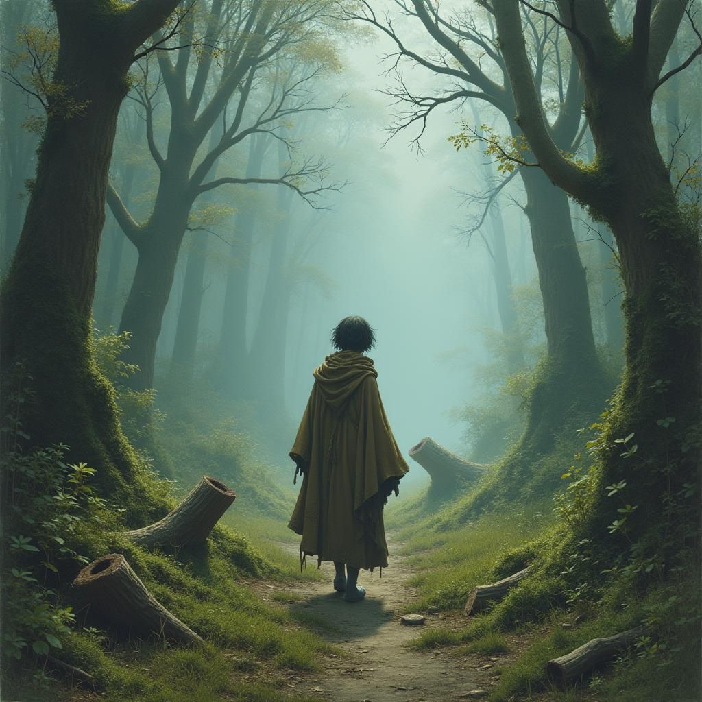 Ethereal Forest Hermit in Mystical Landscape