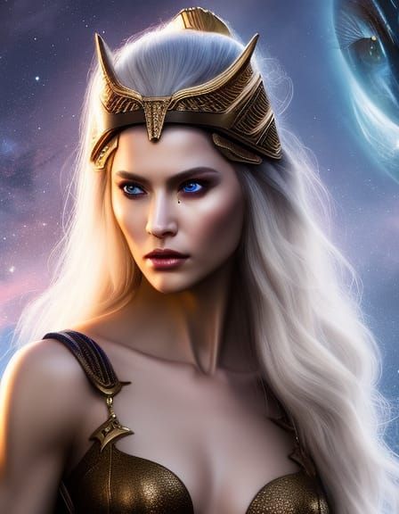 Ethereal Norse Goddess Portrait in Watercolor Style