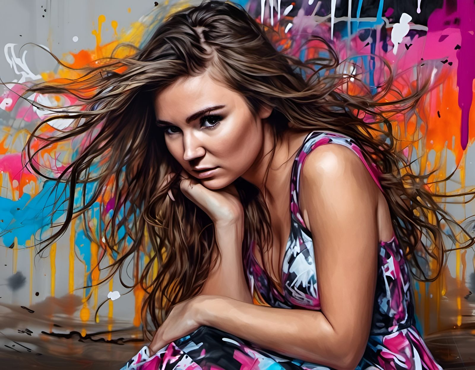 Beach Beauty in Graffiti Splash Art Style