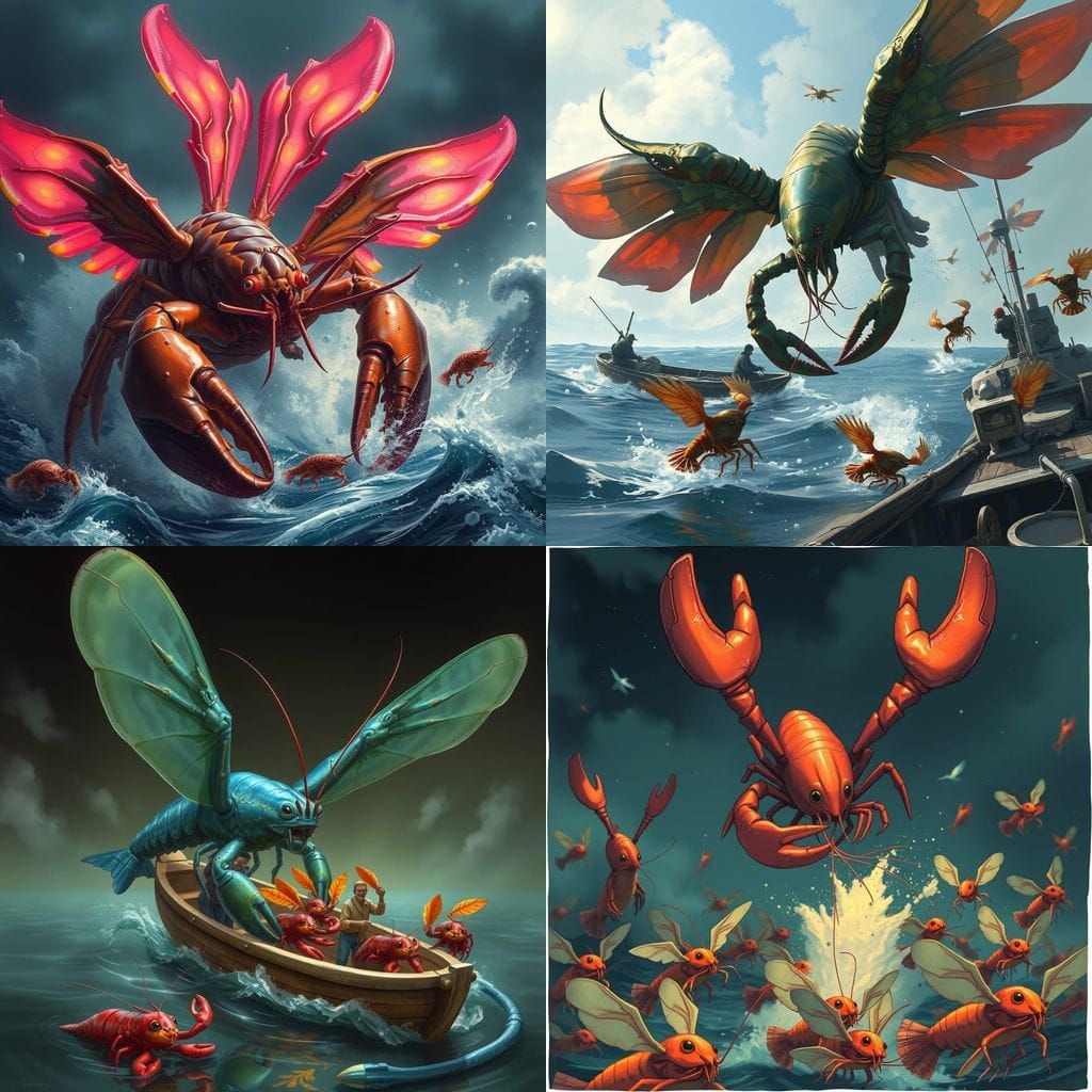 Flying Lobster Attacks Fishermen Protecting Lobster Babies