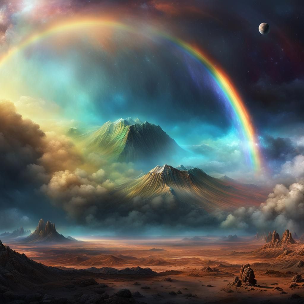 Epic Rainbow Comet in Space: Digital Matte Painting