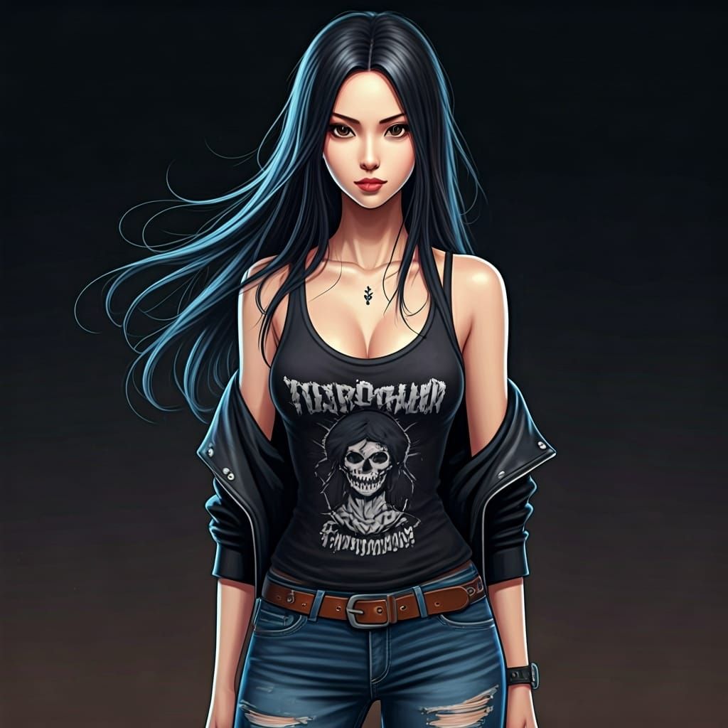 Asian Woman in Gothic Biker Style, Shonen Anime