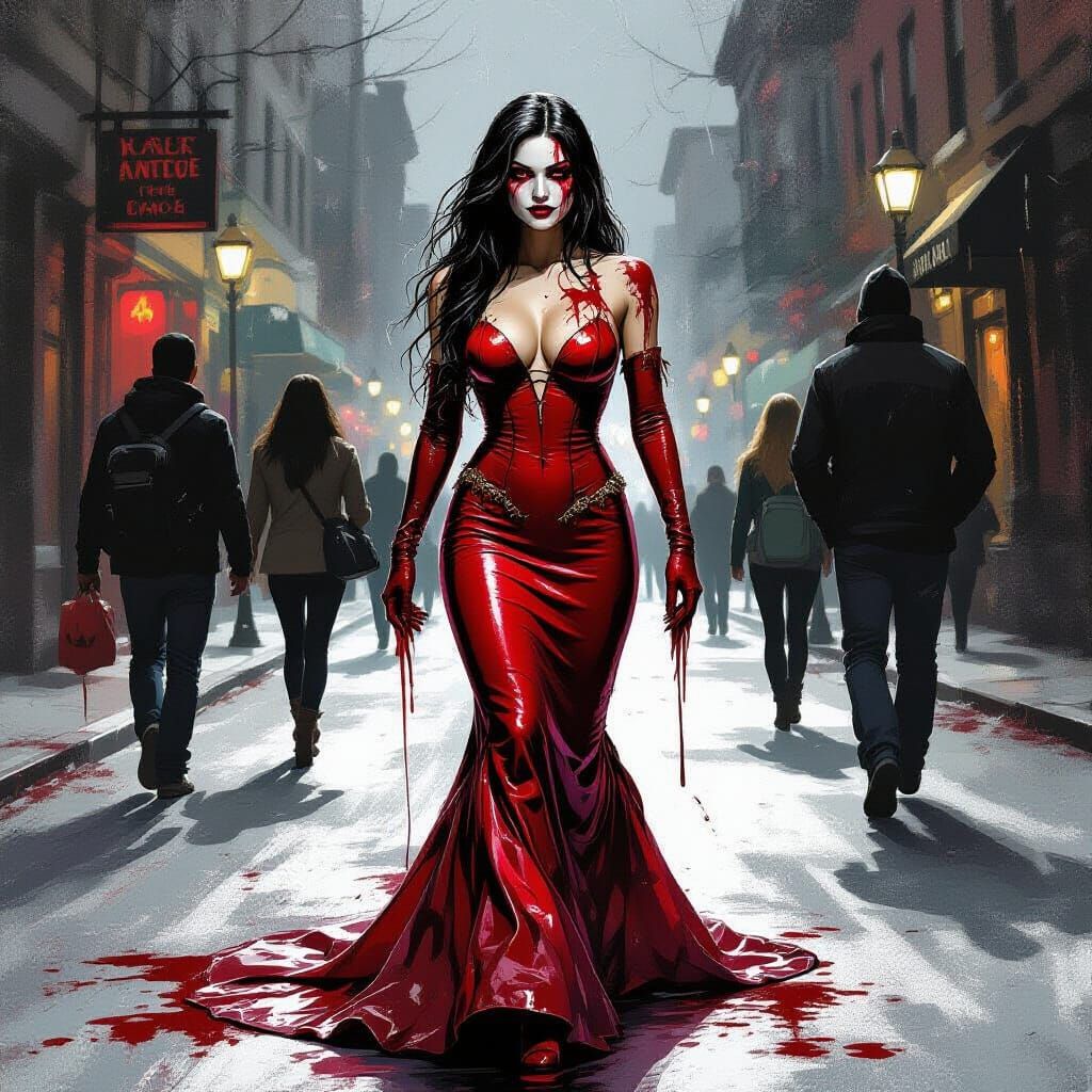 Woman in Bloody Mermaid Halloween Costume