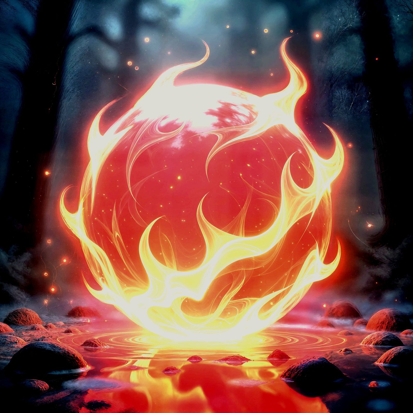 Glowing Orb of Fire Magic in 3D Anime Style