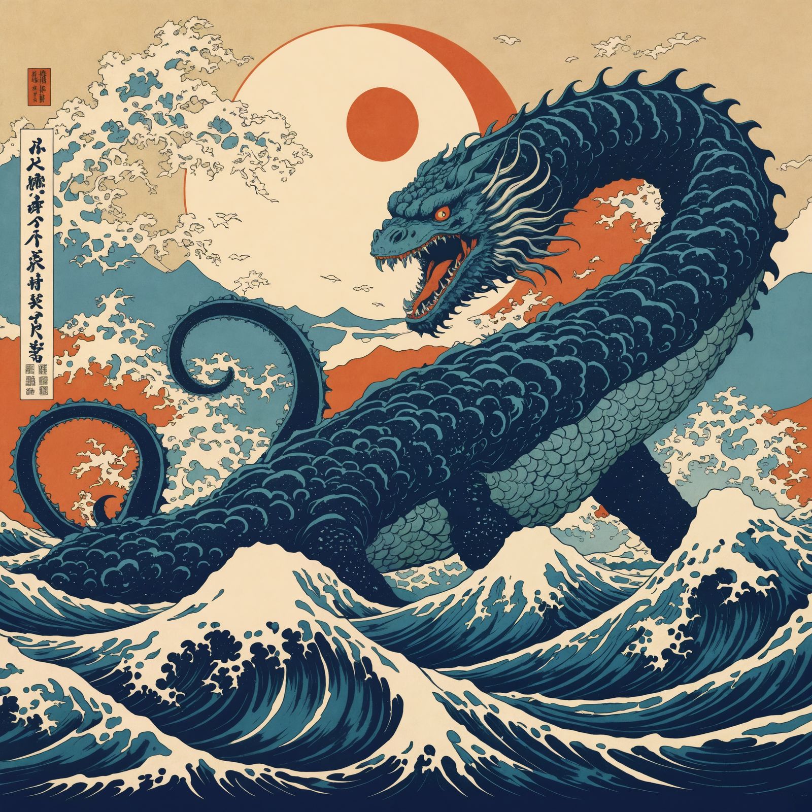 Kraken Kaiju in Ukiyo-e Style