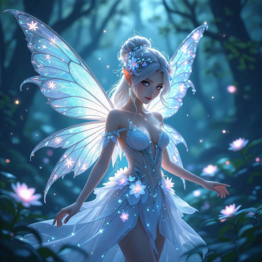 Ethereal Fairy in Bioluminescent Forest