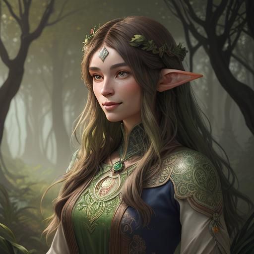 Smiling Elf Portrait in Art Nouveau Style