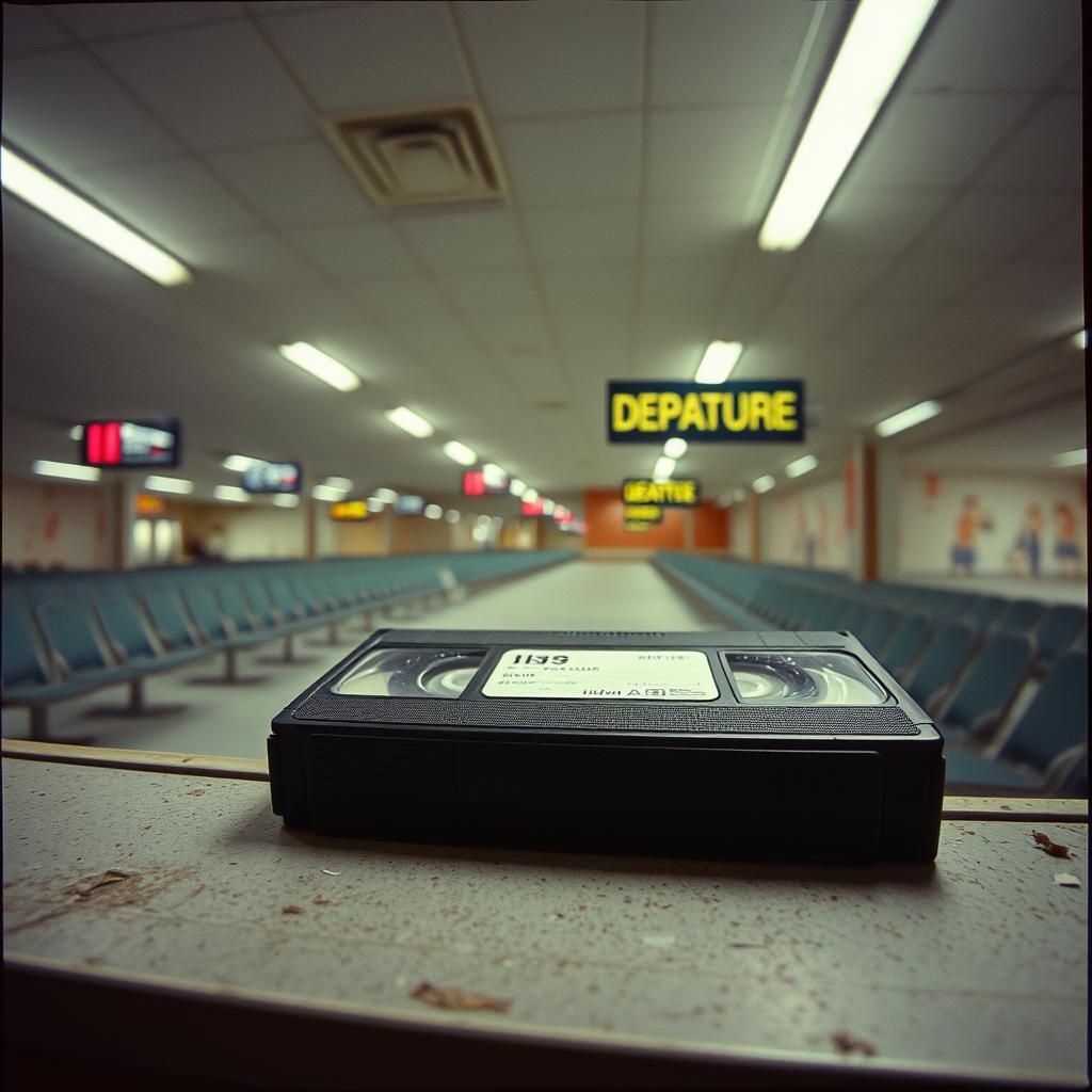 Worn VHS Tape in Abandoned Airport: Macro Photography