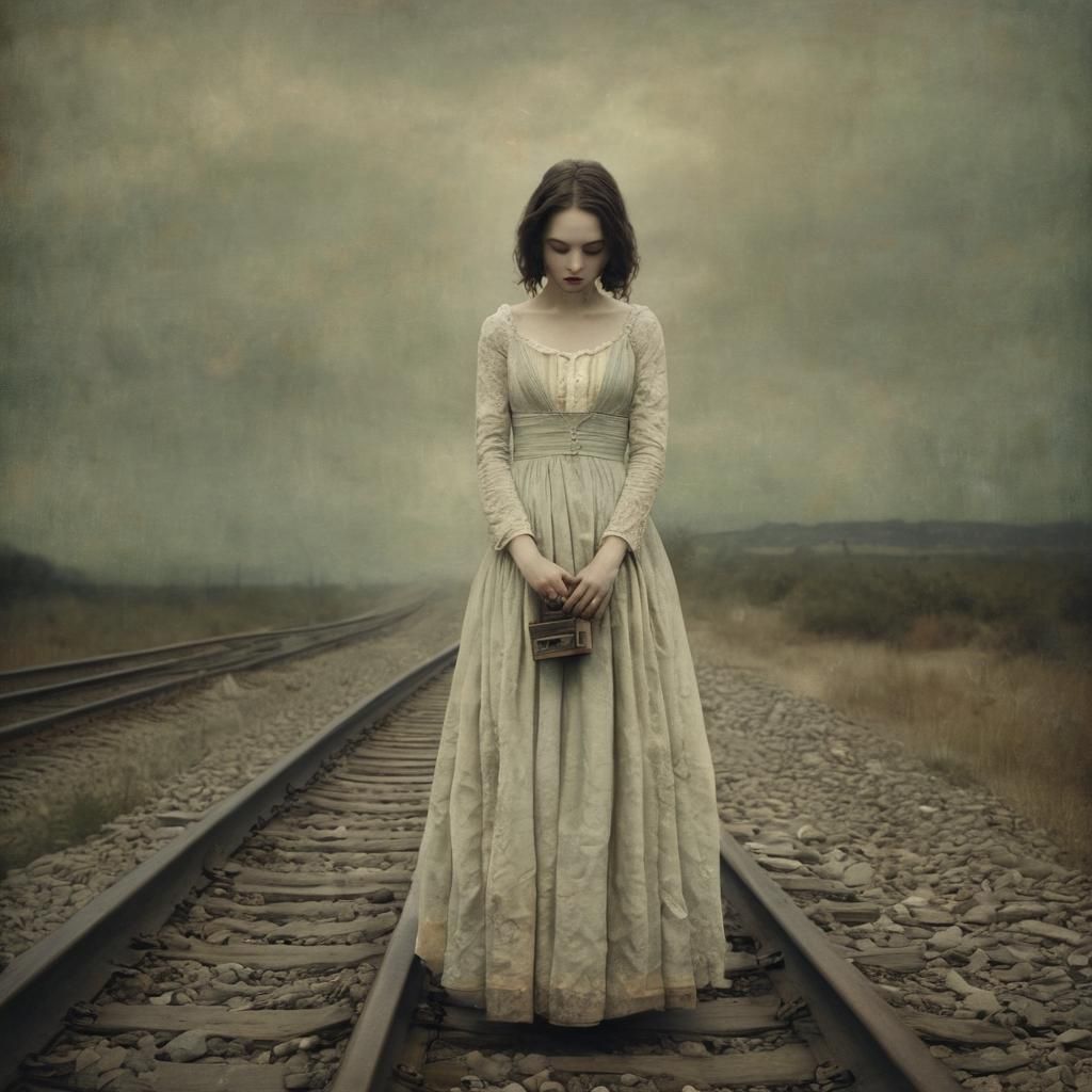 Lonely Girl Waiting for a Train: Fine Art Photography