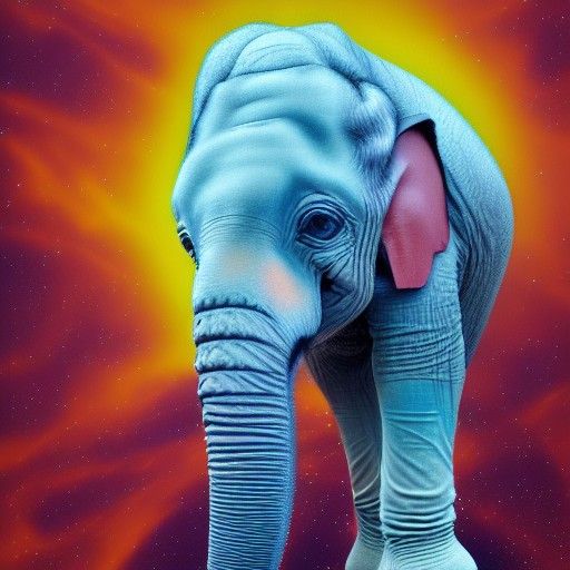 Holographic Baby Elephant Astral Illustration