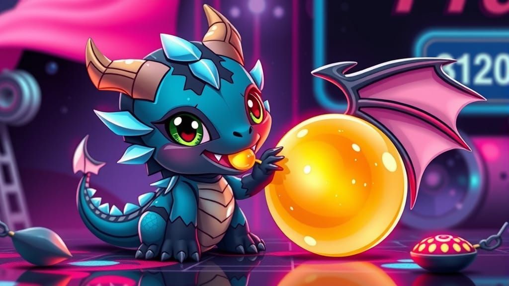 Cyberpunk Chibi Dragon Devours Sour Candy