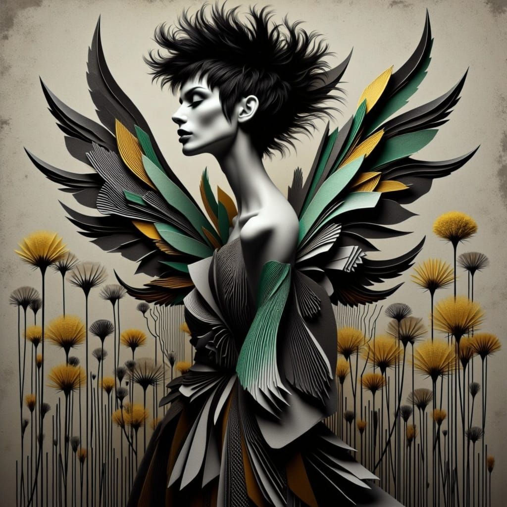 <lora:Abstraction:1.0>  Mysterious Winged Dandelion Queen wi...