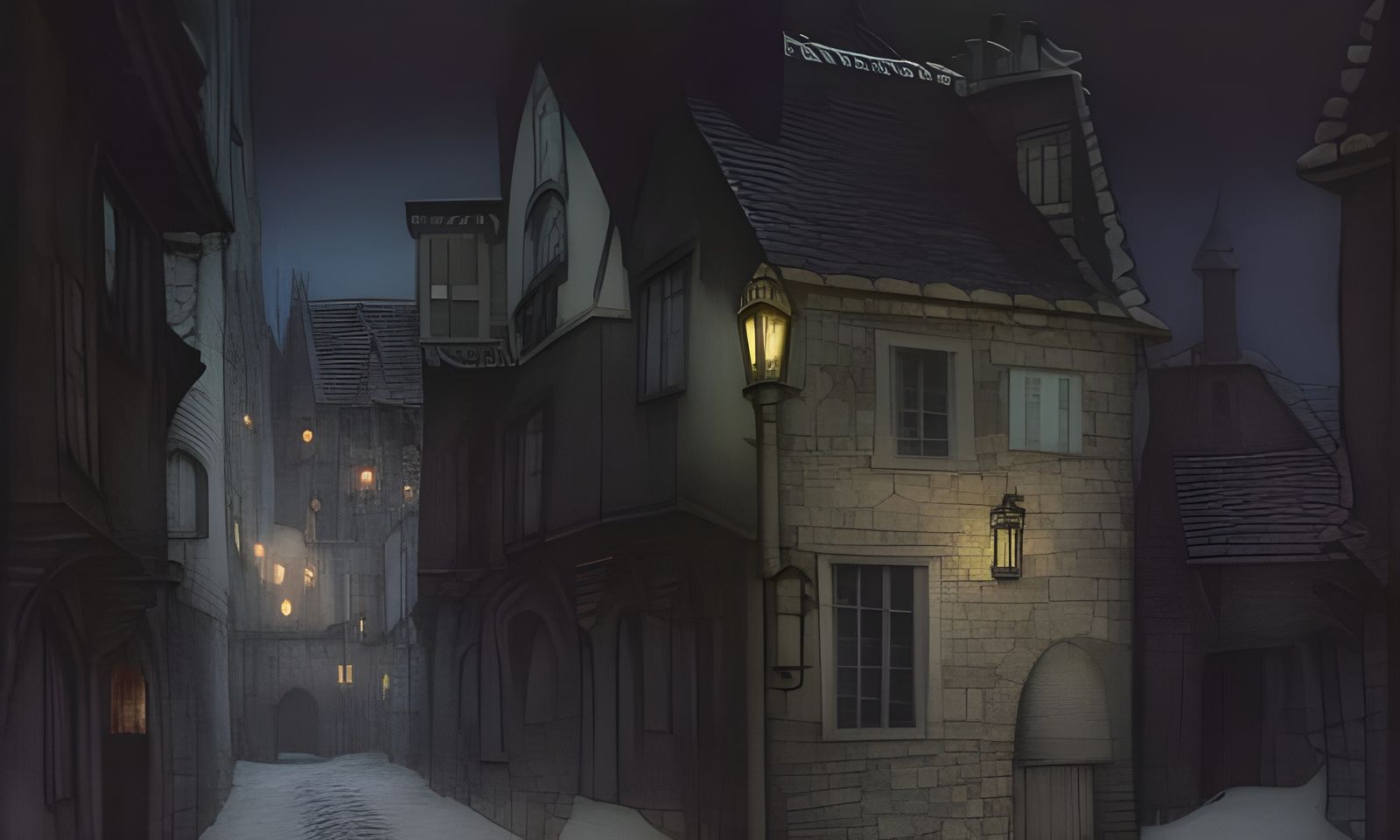 Winter Village Street: A Fantasy Illustration