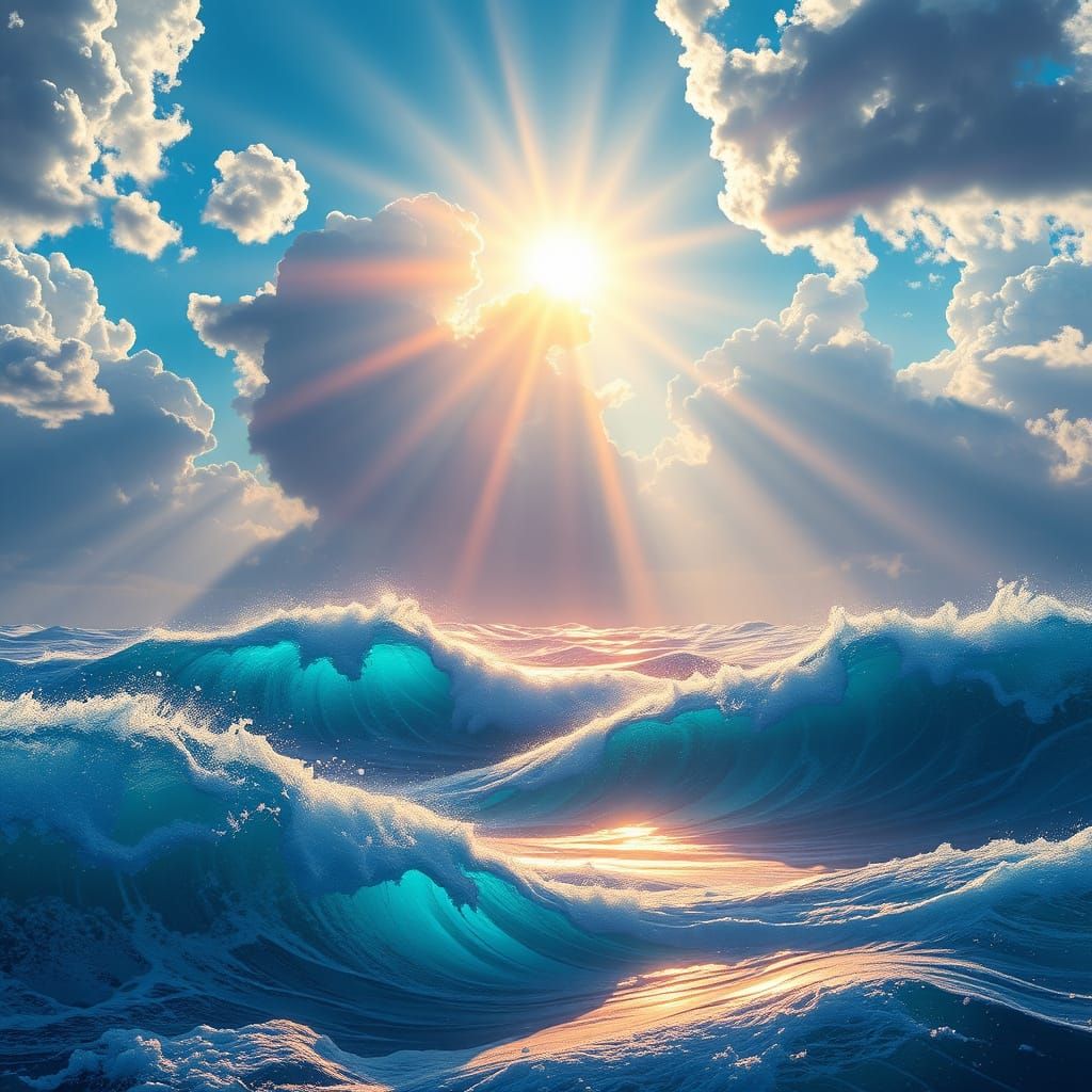 Sunlit Ocean Waves in Vibrant Hues