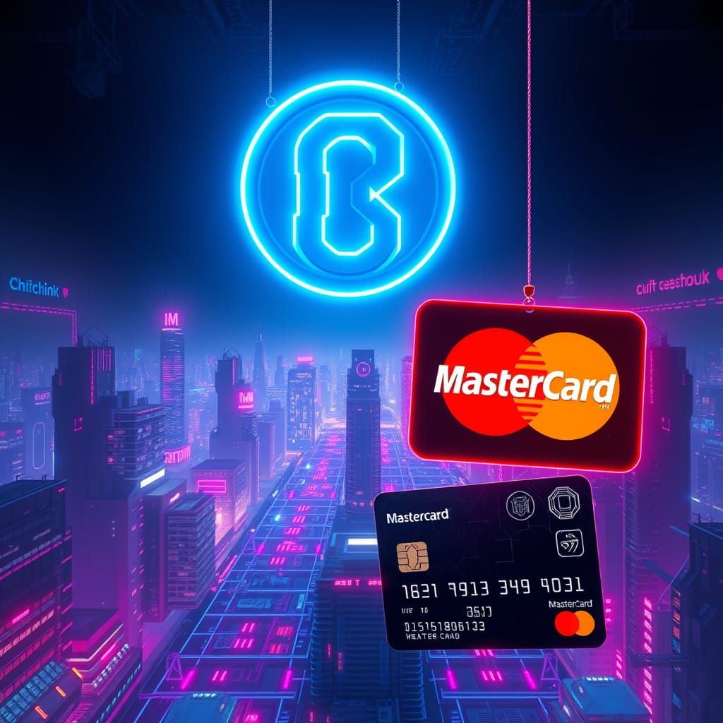 Neon Logos Over Cyberpunk Cityscape