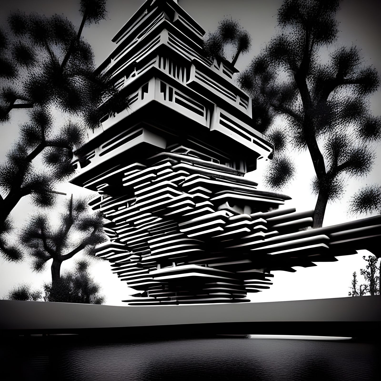 Fractal Building in Picasso Style, Photorealistic Cityscape