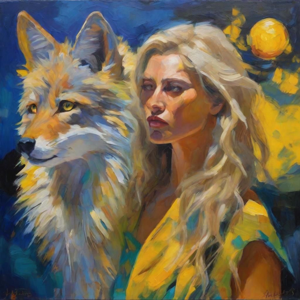 Coyote Woman Portrait in Fauvist Oil Painting Style