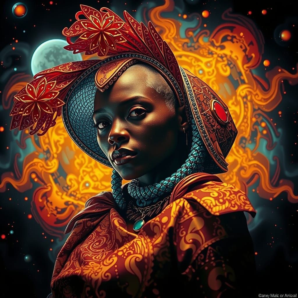Elegant African Queen in Surreal 3D CGI Style
