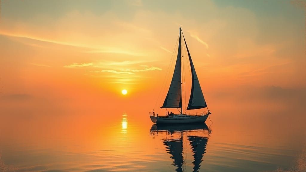 Surreal Summer Sailboat on Tranquil Waters in Honeypunk Styl...