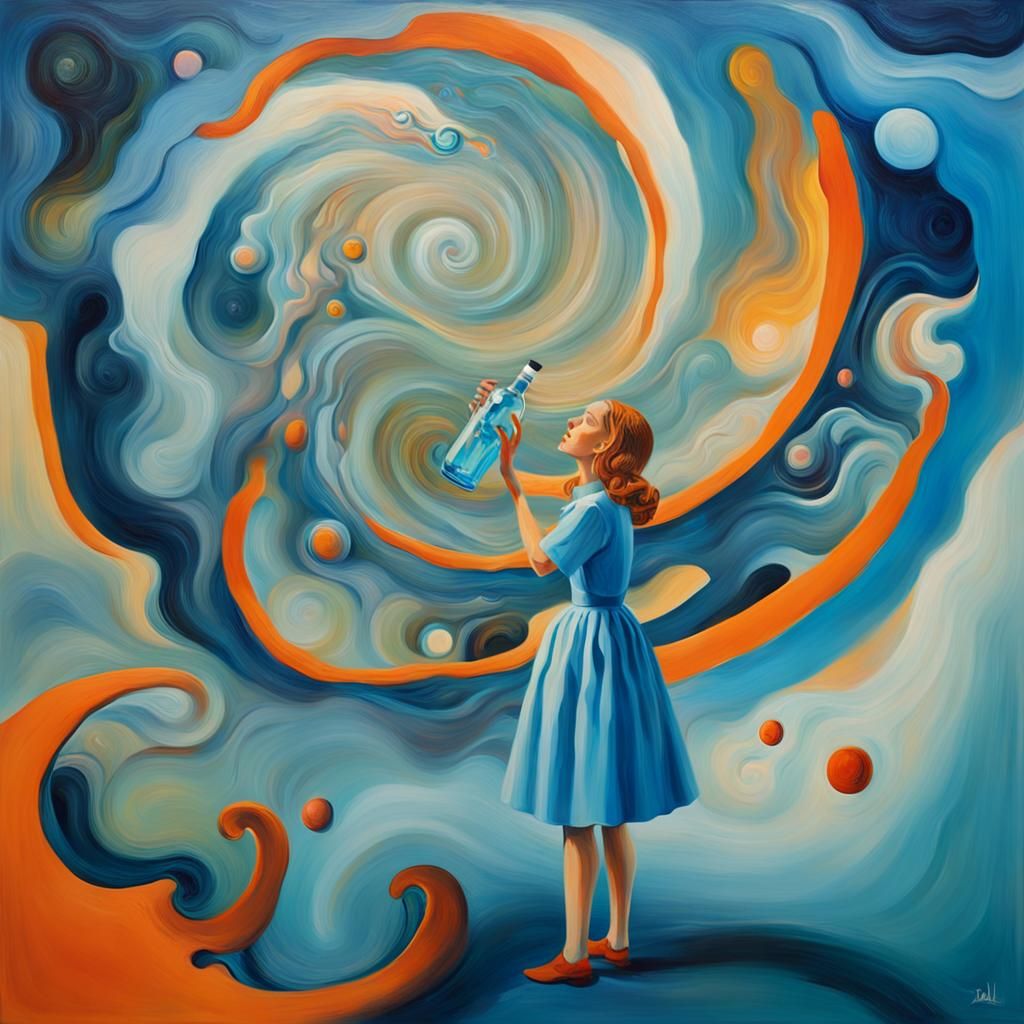 Alice in Wonderland: Surrealist Impression with Impasto Text...