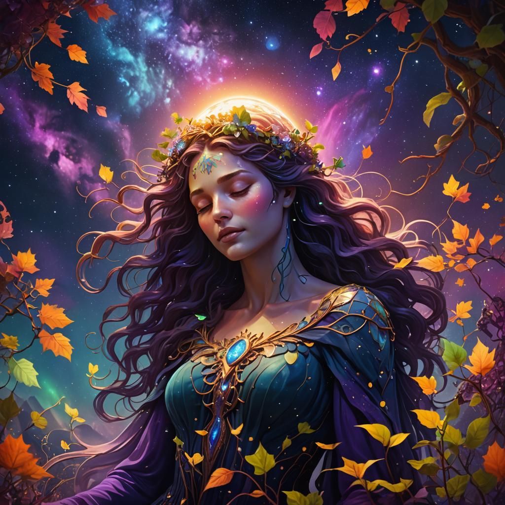 Serene Mother Earth Asleep in Starry Galaxy