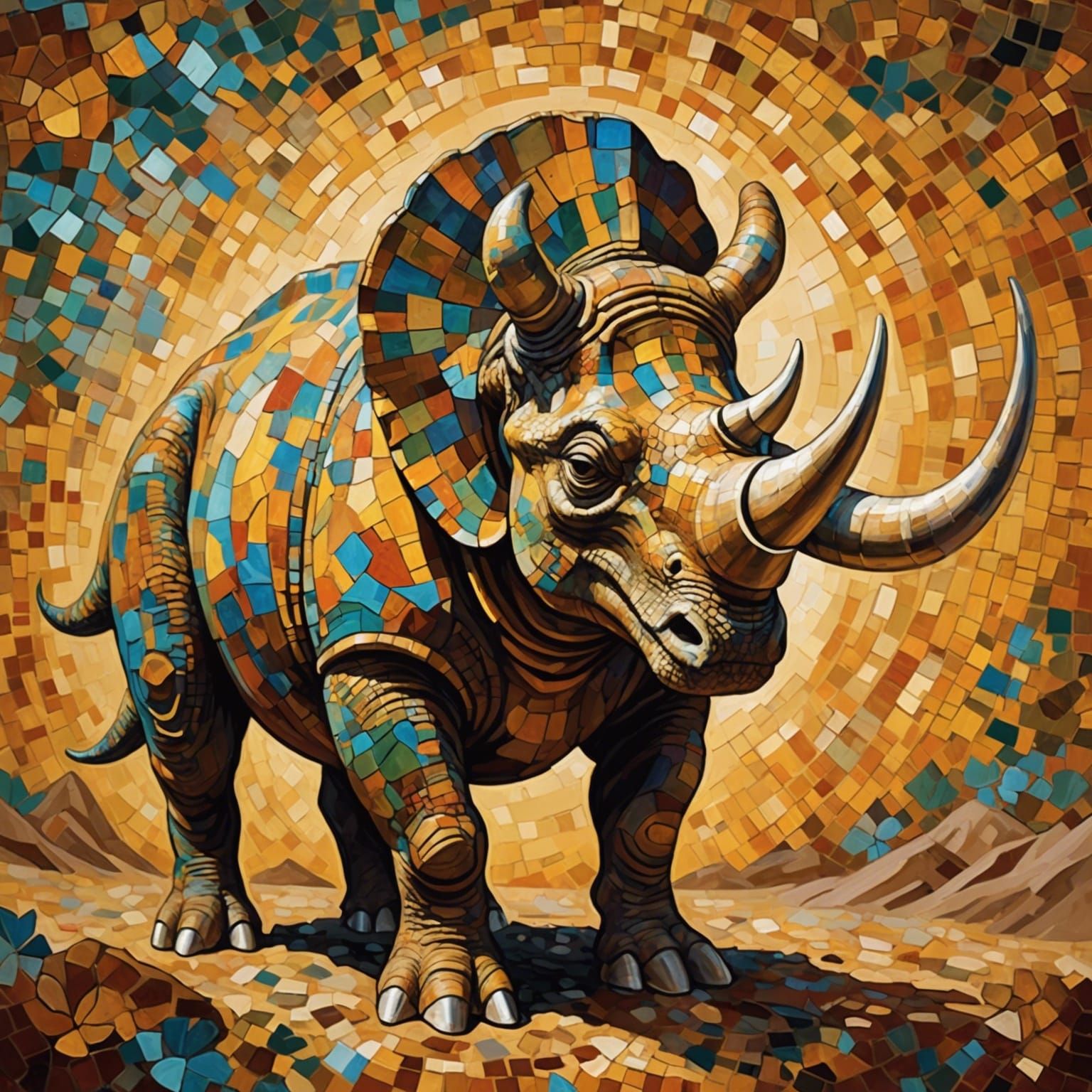 Triceratops Head in Expressionist Impasto Style