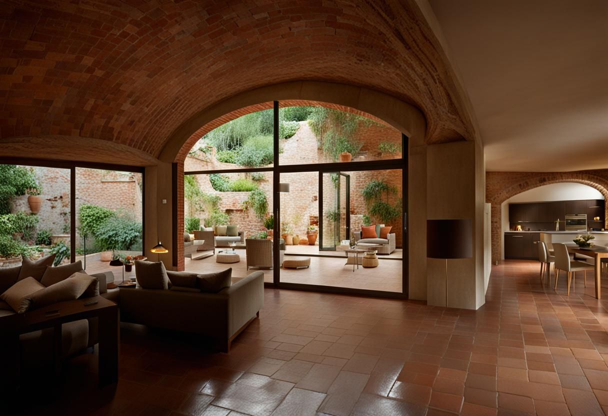 Vibrant Catalan Vaulted Living Space with Garden Views