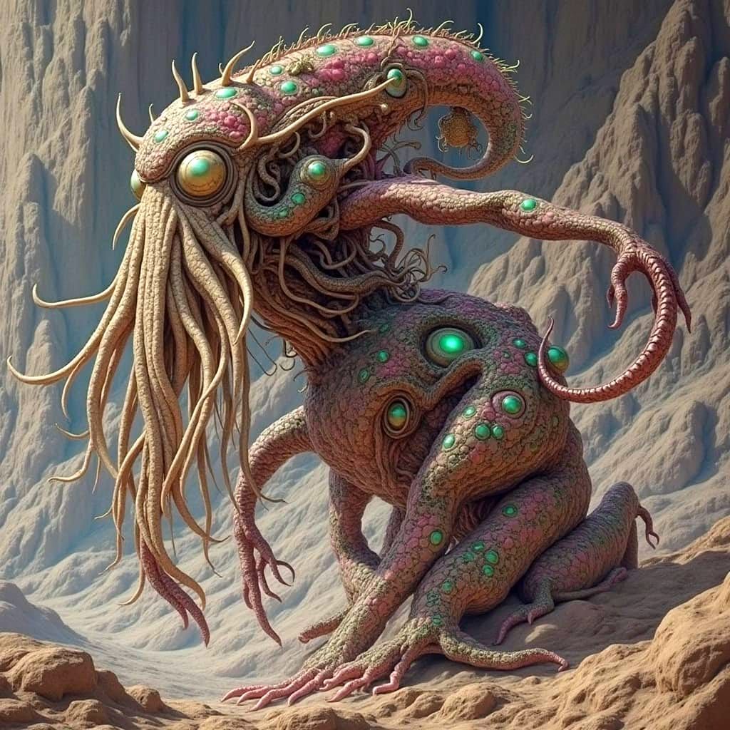 Bio-Mechanical Cthulhu Creature in Post-Apocalyptic Wonderla...