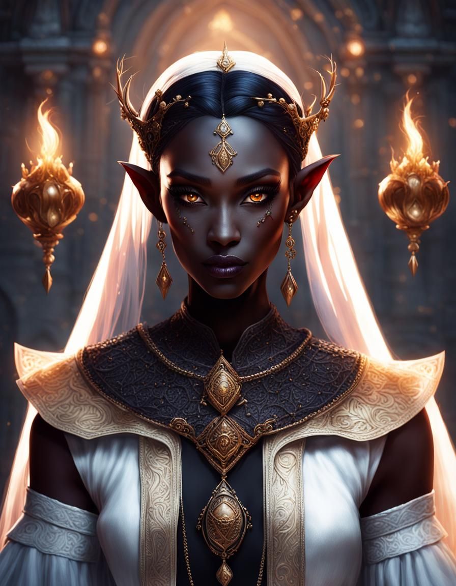 Elegant Dark Elf Queen in Anime Style