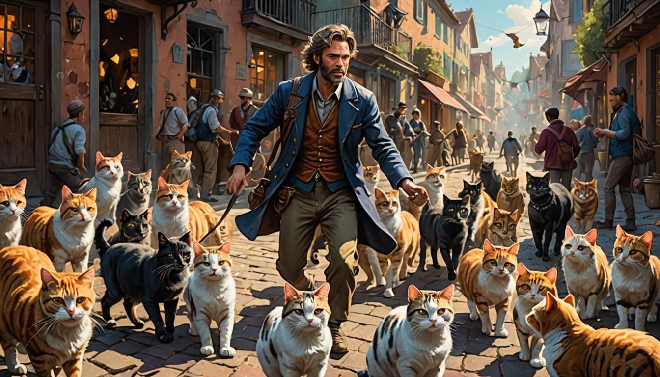 Hyperrealistic Cat Herder Leading the Way