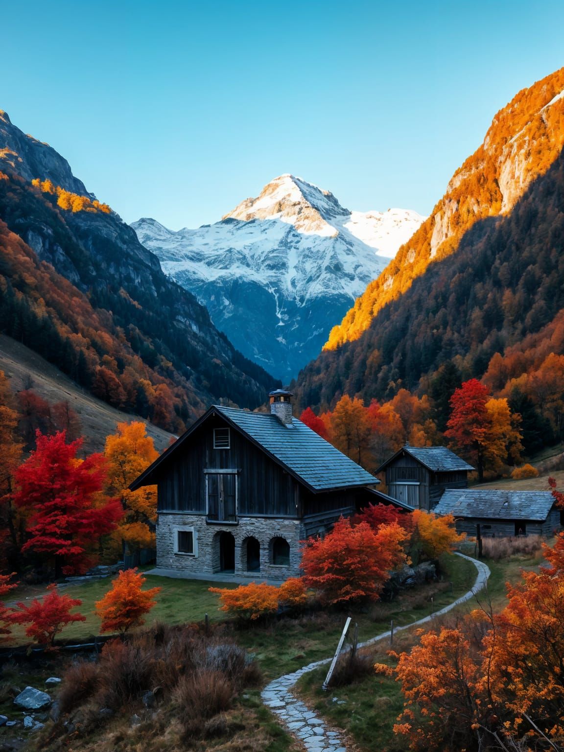 Rustic Alpine Farm in Autumnal Swiss Valley