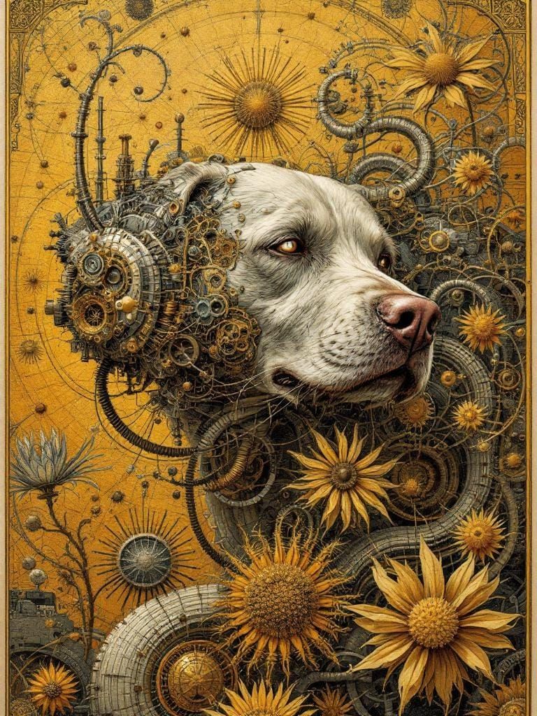 Detailed Technical Illustration of an Old Dog in Sunlight