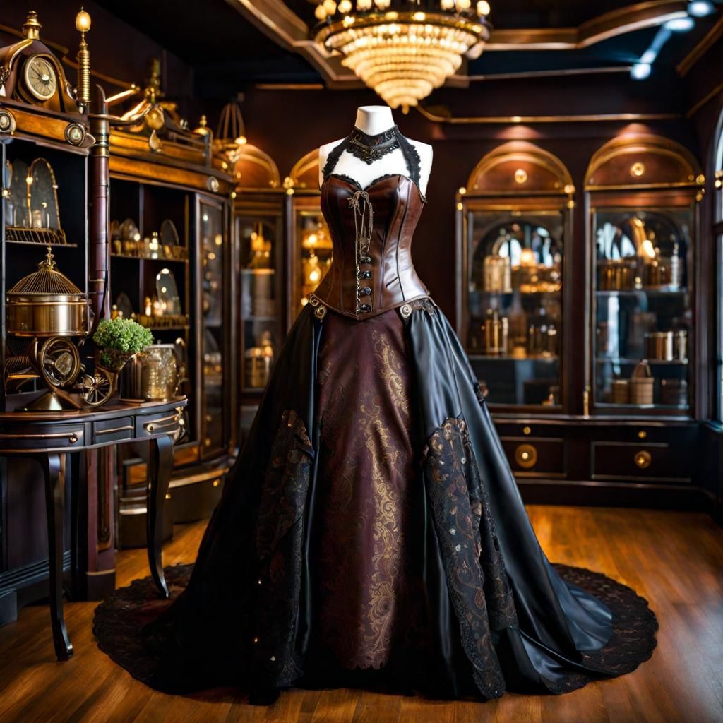 Steampunk Ballgown on Mannequin in Shop