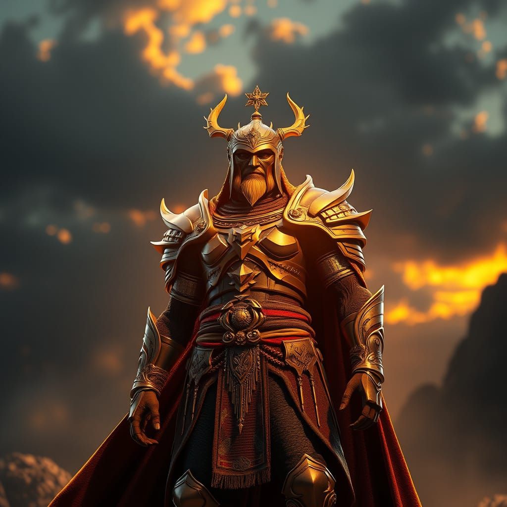 Epic 3D Hero in Golden Sunset Splendor