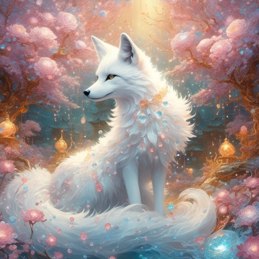 Bejeweled Nine-Tailed Fox in Ethereal Fantasy Style