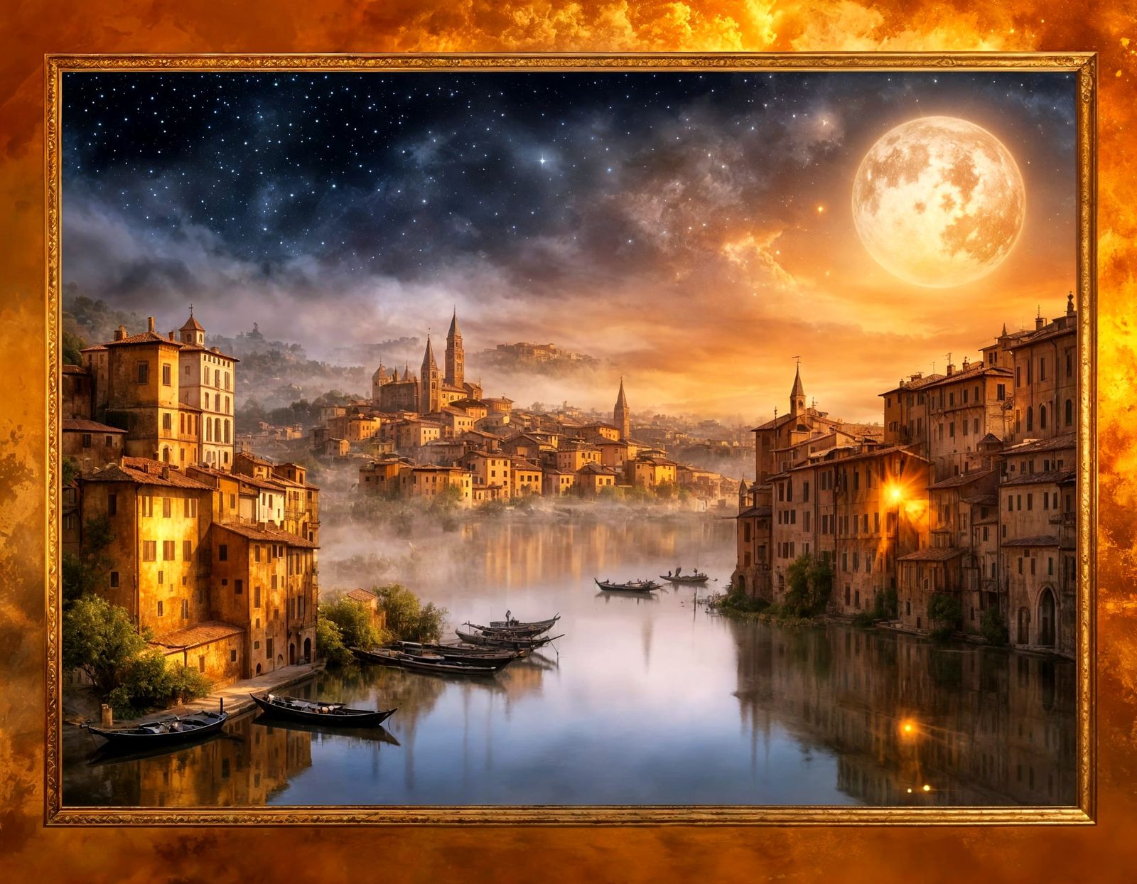 Siena Old Town Sunrise Over Reflecting Lake