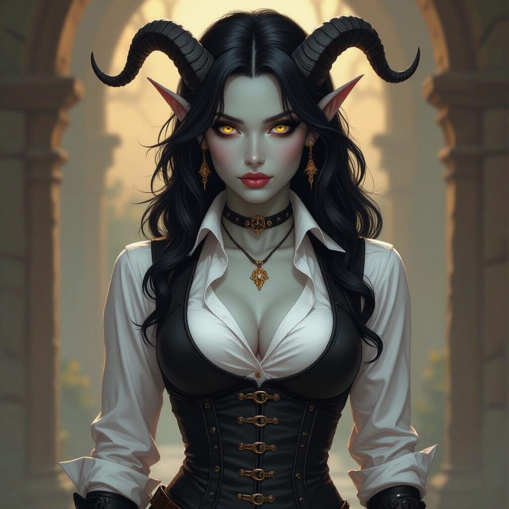 Grey Tiefling in High Fantasy Style