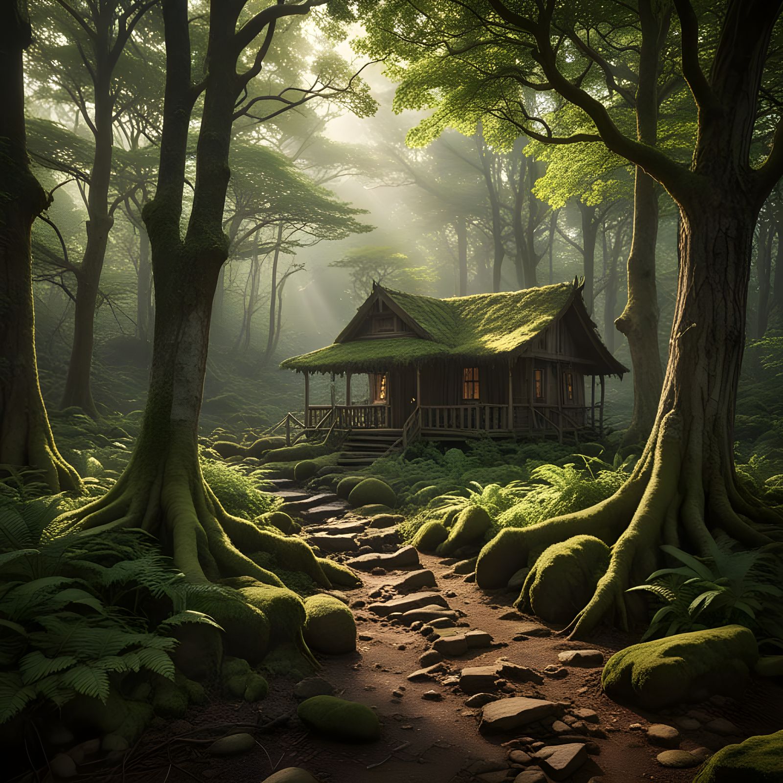 Mystical Forest Glade in Whimsical Oil Painting Style