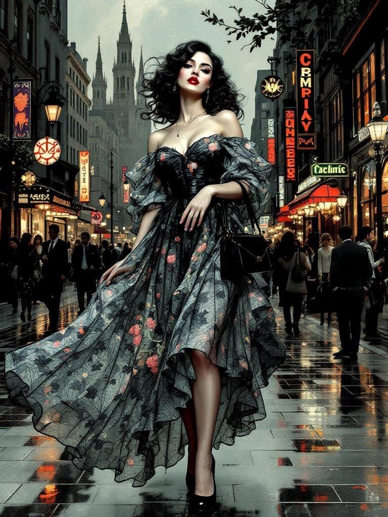 Italian Pin-Up in Victorian Gothic Art Nouveau Style