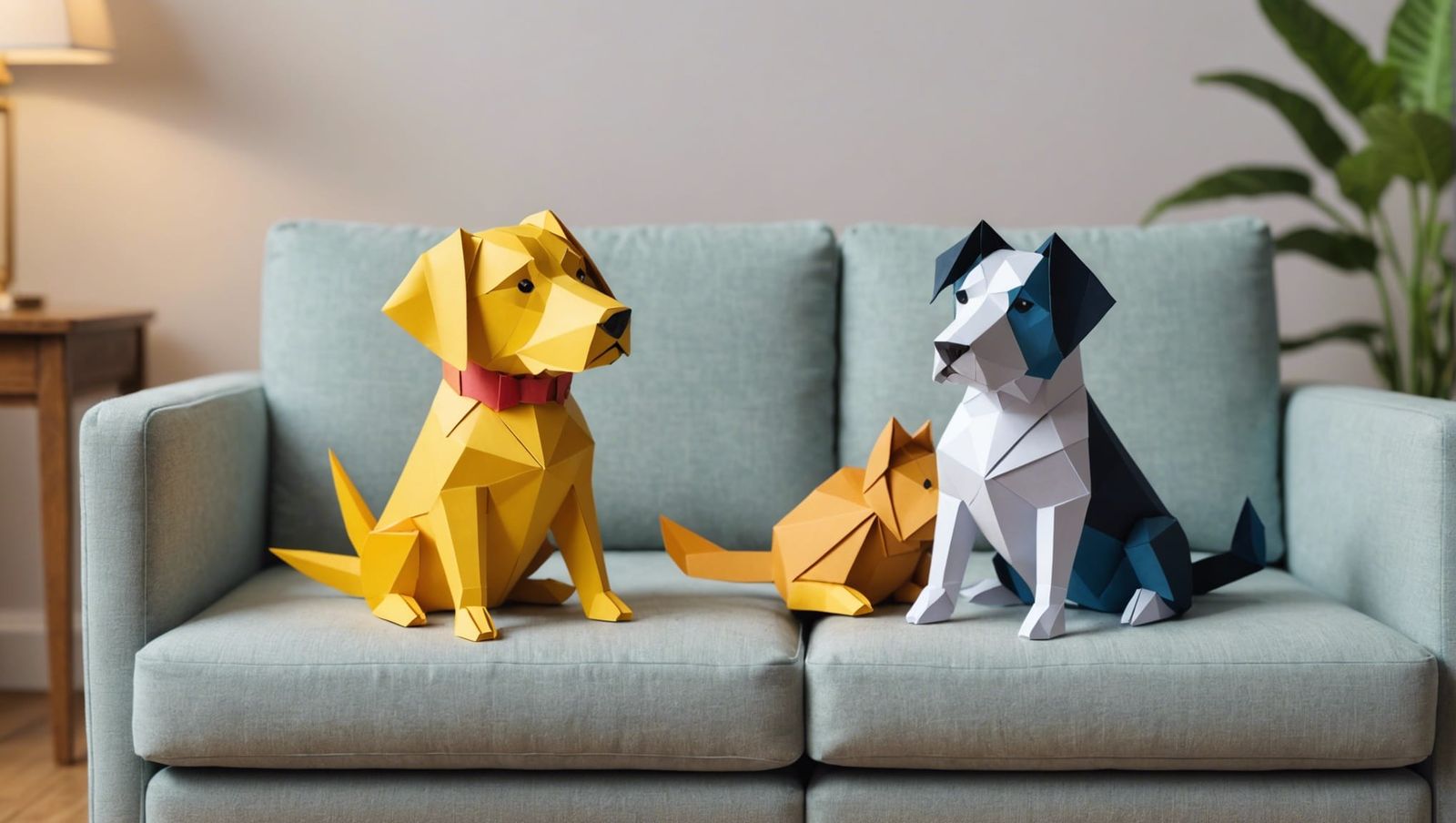 Origami Dogs in Love Papercraft Art