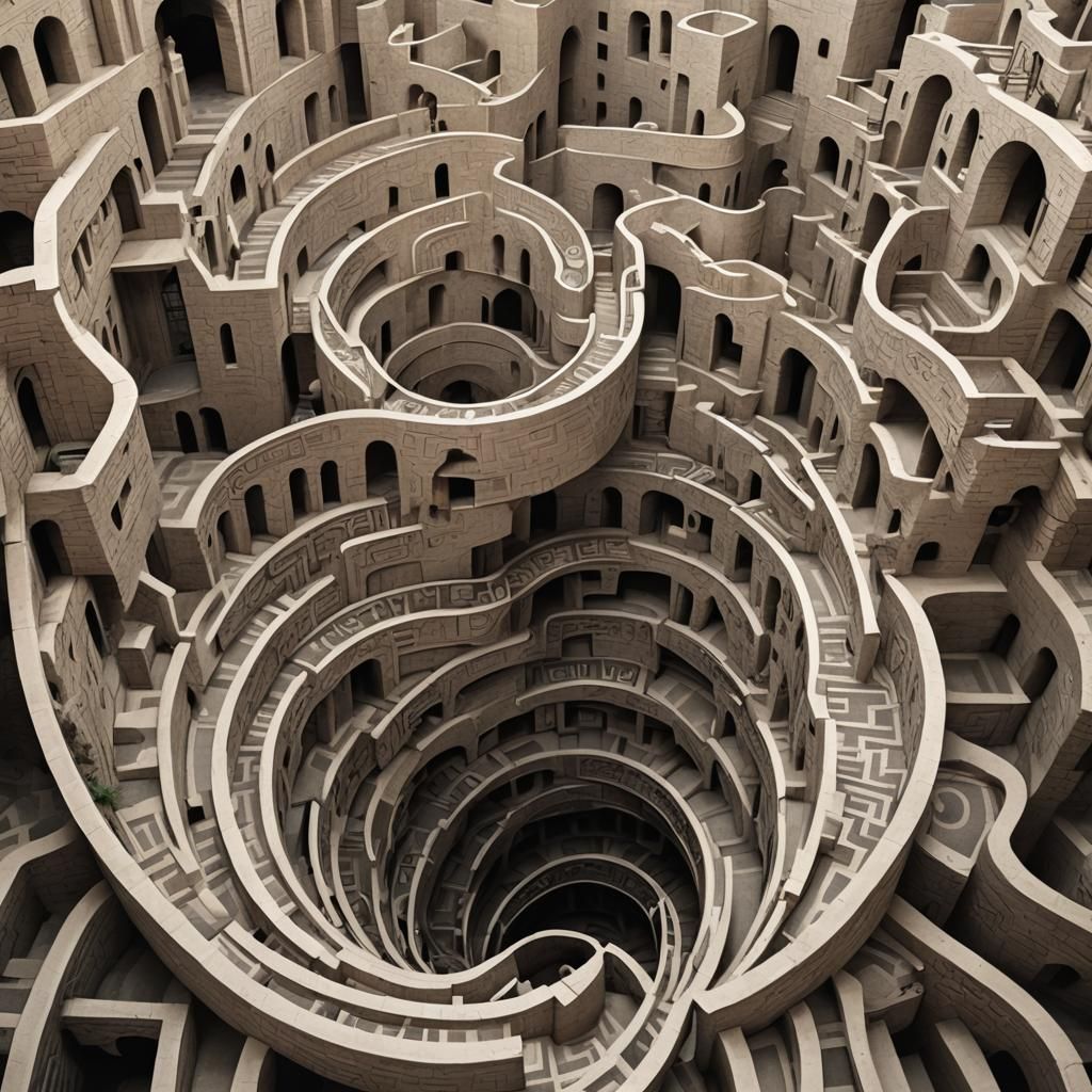 Intricate Helix-Shaped Labyrinth of Passageways