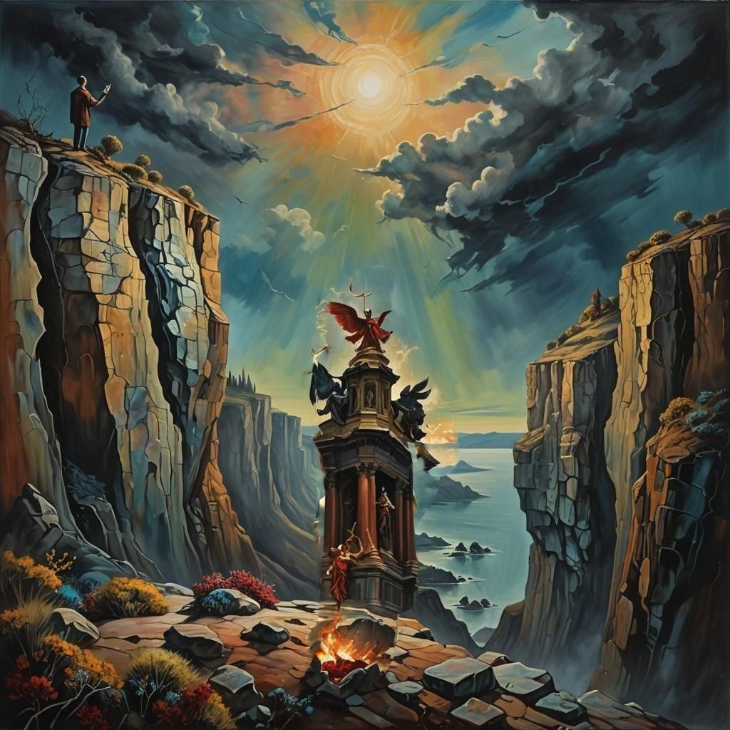 Remorse at the Abyss: Surreal Oil Painting