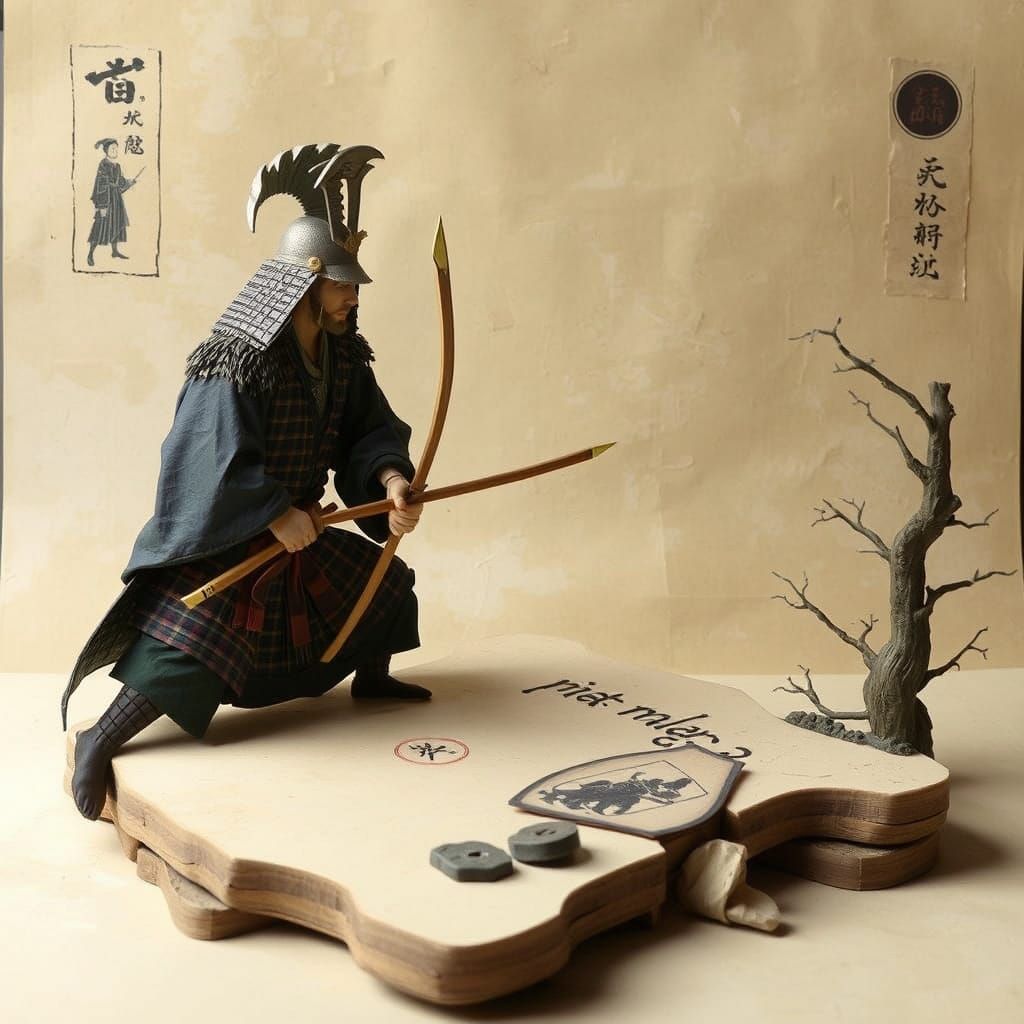 Ancient Samurai Paper Figure, Painterly Style