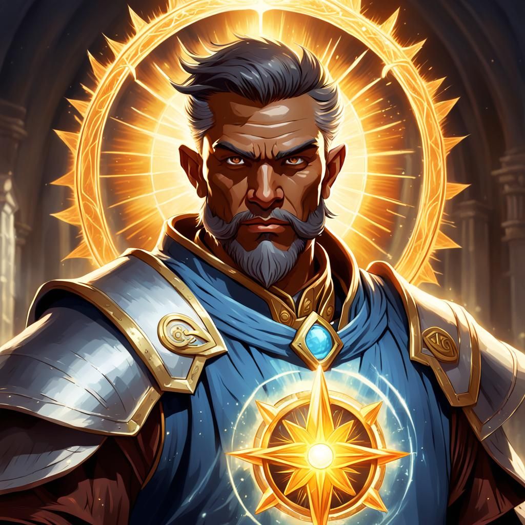 Cleric Summons Light: High Fantasy Cartoon Portrait